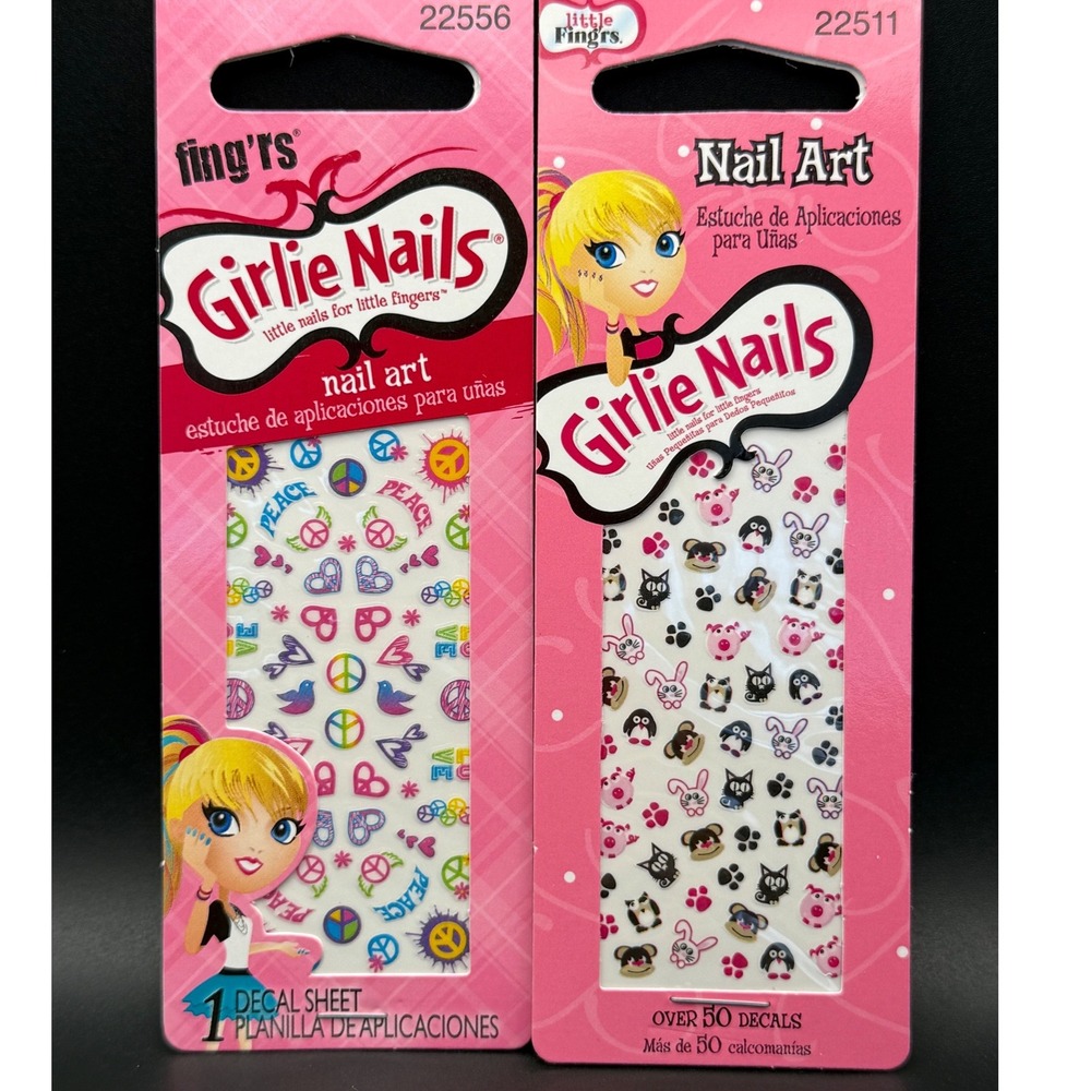 Fingrs Girlie Nails Little Girls Nail Art Decal Sheets 2 Packs Over‎ 50 Decals